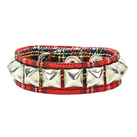 1 Row Of Pyramids On A Red Plaid Bracelet by Funk Plus
