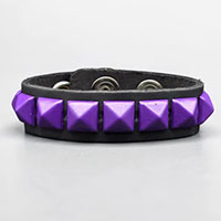 1 Row Of Purple Pyramids on a Black Leather Bracelet by Funk Plus
