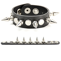 Spikes & Flat Studs on a Black Leather Bracelet by Funk Plus