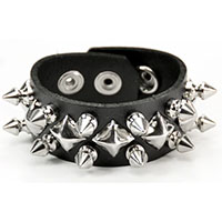 1/2" Spikes & Diamond Studs on a Black Leather Snap Bracelet by Funk Plus