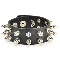 2 Row Of 1/2" Spikes on a Black Leather Snap Bracelet by Funk Plus