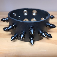 3 Row Of 1/2" Black Spikes on a Black Leather Snap Bracelet by Funk Plus