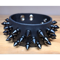 3 Row Of 1/2" Black Spikes on a Black Leather Snap Bracelet by Funk Plus