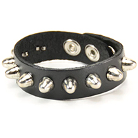 1 Row Of Conehead Studs on a Black Leather Snap Bracelet by Funk Plus