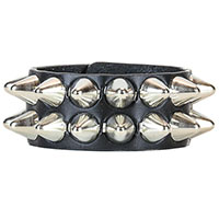 2 Rows Of British Cones On A Black Leather Bracelet by Funk Plus