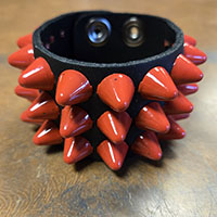 3 Rows Of Red British Cones On A Black Leather Bracelet by Funk Plus