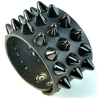 3 Rows Of Black British Cones On A Black Leather Bracelet by Funk Plus