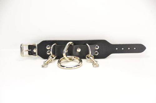 1 Ring & 2 Clip Black Leather Bracelet by Funk Plus