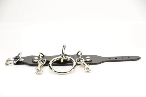 1 Ring & 2 Clip Black Leather Bracelet by Funk Plus