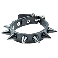 1 Row Cone Spikes (Black) on a Black Leather Buckle Bracelet by Funk Plus