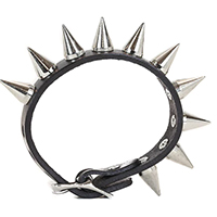 1 Row Cone Spikes (Silver) on a Black Leather Buckle Bracelet by Funk Plus