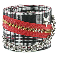 Plaid Bracelet With Zipper & Chain by Funk Plus- Black Plaid
