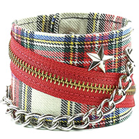 Plaid Bracelet With Zipper & Chain by Funk Plus- White Plaid