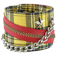 Plaid Bracelet With Zipper & Chain by Funk Plus- Yellow Plaid