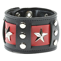 Stars And Rivets on a Black & Red Leather Bracelet by Funk Plus