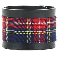 Black Leather & Plaid Bracelet by Funk Plus- Blue Plaid