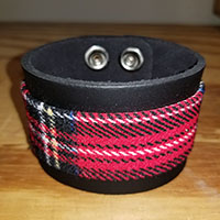 Black Leather & Plaid Bracelet by Funk Plus- Red Plaid