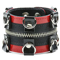 Zipper Bracelet With Riveted D-Ring by Funk Plus- Red/Black