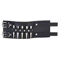 2 Strap Black Leather Bullet Bracelet by Funk Plus- Nickel