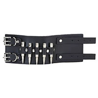 2 Strap Black Leather Bullet Bracelet by Funk Plus- Nickel