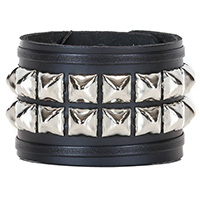 2 Row Pyramid Bracelet With 2 Black Straps by Funk Plus- Black Leather
