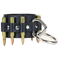 Bullets (Brass) & Ring on a Black Leather Bracelet by Funk Plus