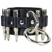 Bullets (Nickel) & Ring on a Black Leather Bracelet by Funk Plus