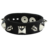 1/2" Spikes & Pyramid Studs on a Snap Black Leather Bracelet by Mascorro Leather