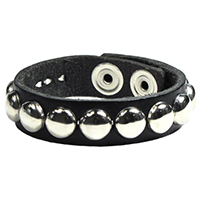 Dome Studs on a Black Leather Bracelet by Mascorro Leather
