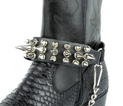 2 Rows 1/2" Spikes And 1 Row 1" Spikes Boot Strap With Chain by Funk Plus