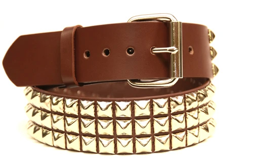 3 Rows Of Pyramids on a BROWN LEATHER belt by Funk Plus
