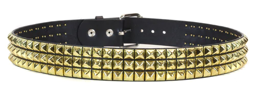 3 Rows Of BRASS PYRAMIDS on a BLACK LEATHER belt by Funk Plus