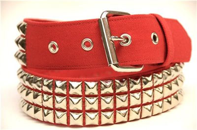 3 Rows Of Pyramids on a RED CANVAS belt by Funk Plus (Vegan)