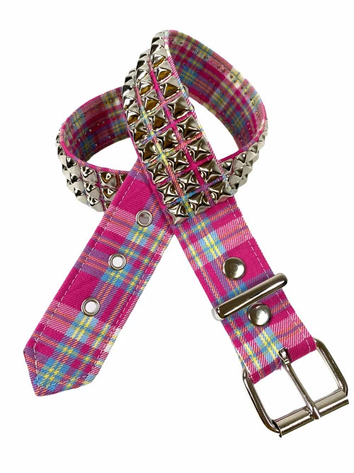 3 Rows Of Pyramids on a PINK PLAID belt by Funk Plus