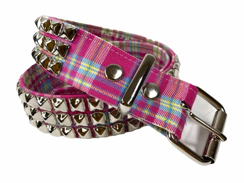 3 Rows Of Pyramids on a PINK PLAID belt by Funk Plus