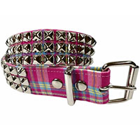 3 Rows Of Pyramids on a PINK PLAID belt by Funk Plus