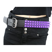 3 Rows Of PURPLE PYRAMIDS on a BLACK LEATHER belt by Funk Plus
