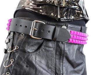 3 Rows Of PINK PYRAMIDS on a BLACK LEATHER belt by Funk Plus