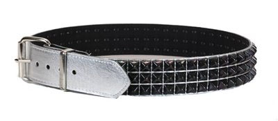 3 Rows Of Black Pyramids on a SILVER PATENT belt by Funk Plus