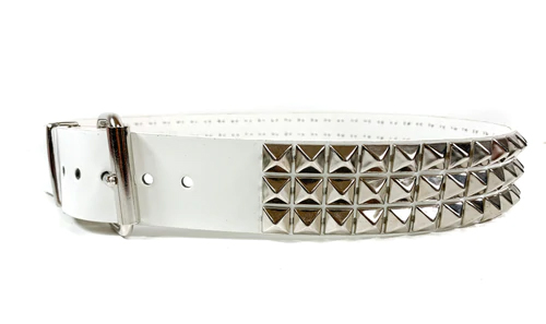 3 Rows Of Pyramids on a White Patent belt by Funk Plus (Vegan)