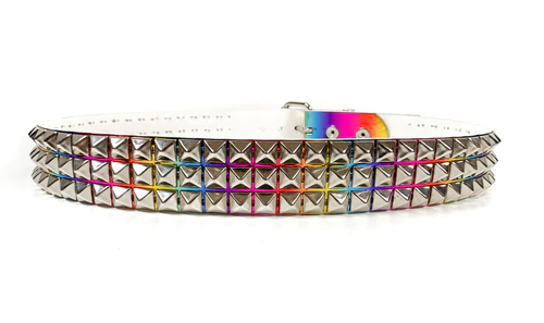 3 Rows Of Pyramids on a Rainbow Hologram belt by Funk Plus
