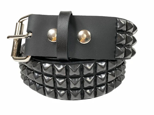 3 Rows Of BLACK Pyramids on a PREMIUM BLACK COWHIDE LEATHER USA TANNERY belt by Funk Plus