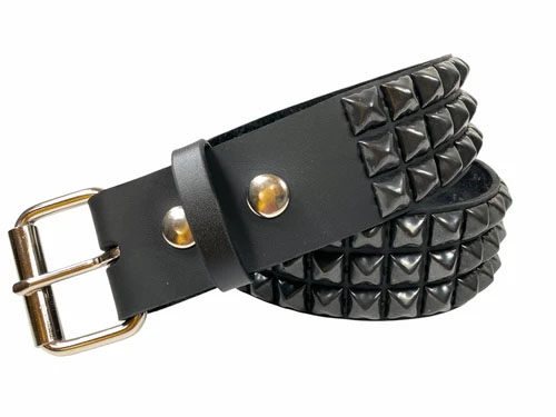 3 Rows Of BLACK Pyramids on a PREMIUM BLACK COWHIDE LEATHER USA TANNERY belt by Funk Plus