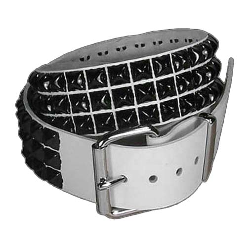 3 Rows Of Black Pyramids on a WHITE LEATHER belt by Funk Plus