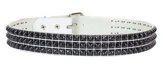 3 Rows Of Black Pyramids on a WHITE LEATHER belt by Funk Plus