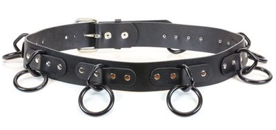 Bondage Belt (Black Leather) With Black Rings by Funk Plus