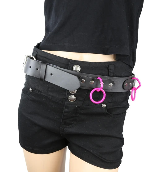 Bondage Belt (Black Leather) With Pink Rings by Funk Plus