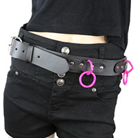 Bondage Belt (Black Leather) With Pink Rings by Funk Plus