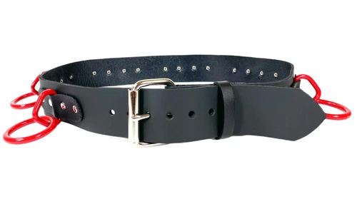Bondage Belt (Black Leather) With Red Rings by Funk Plus
