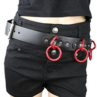 Bondage Belt (Black Leather) With Red Rings by Funk Plus
